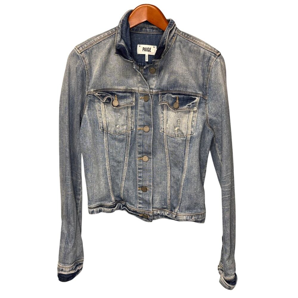 PAIGE Denim Vermont Jean Jacket Madigan Destructed Trucker Blue Faded | Size L